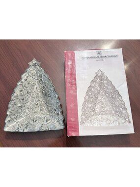 International Silver Co. Silver Plate Christmas Tree Trinket Tray Candy Nuts 8"